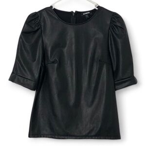 EXPRESS Women’s faux leather blouse top black puff short sleeve Small